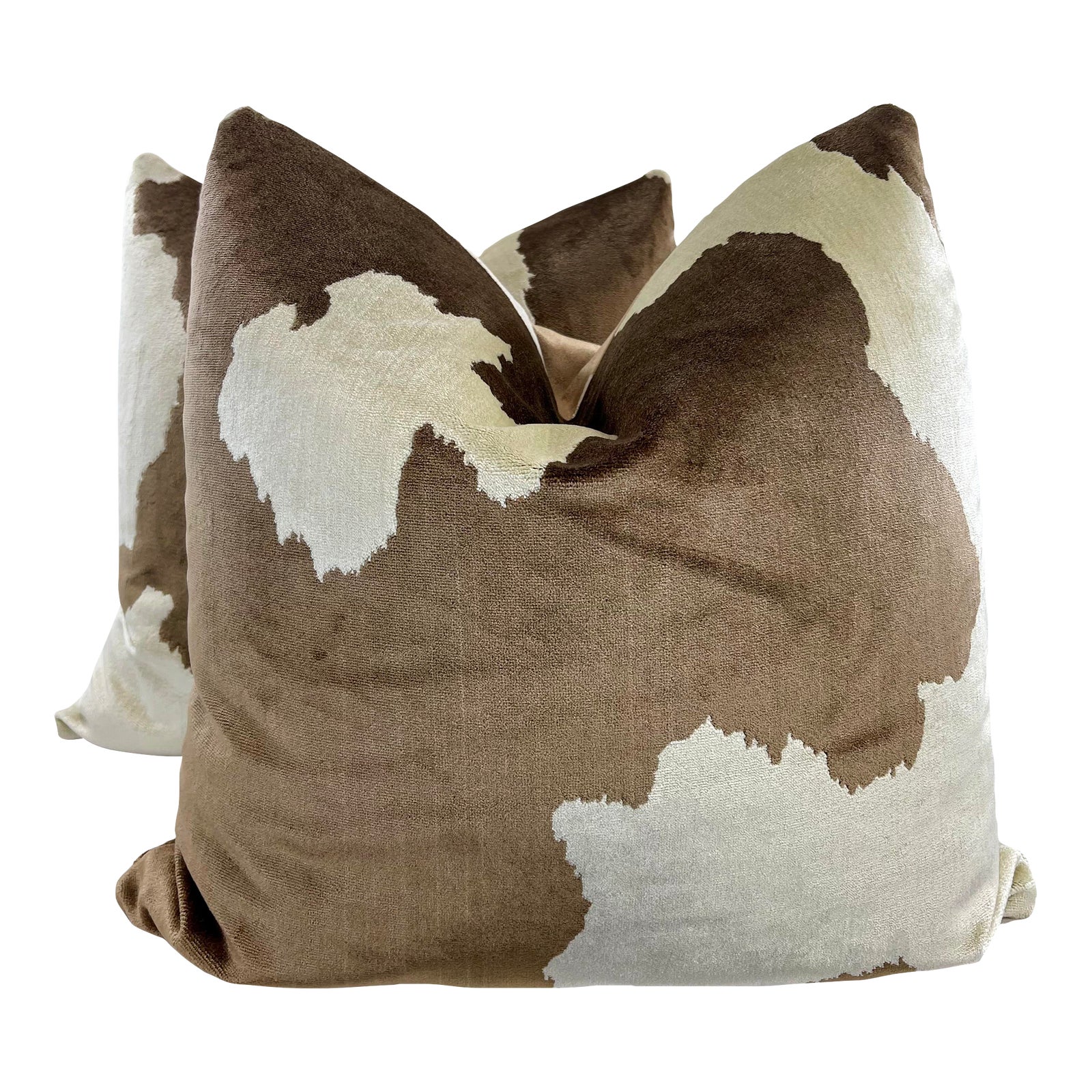 Cow Print Velvet 22” Pillows-A Pair | Chairish