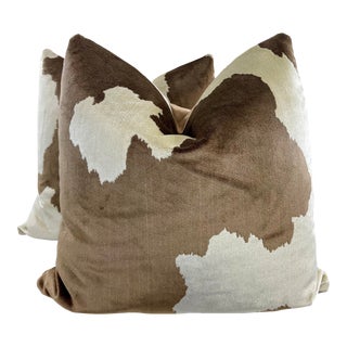 Cow Print Velvet 22” Pillows-A Pair For Sale