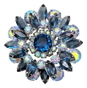 Vintage Verified Delizza & Elster Faux-Sapphire & Aurora Borealis Brooch