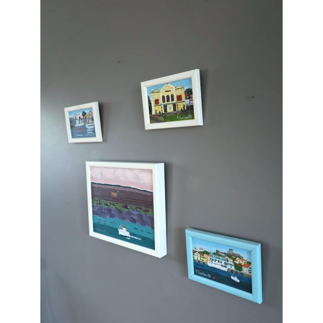 Mid-Century Modern 1988-1992 'Set of 4 Paintings' Vintage Original Naïve Style Small Original Landscape Oil Paintings, Framed For Sale - Image 3 of 11