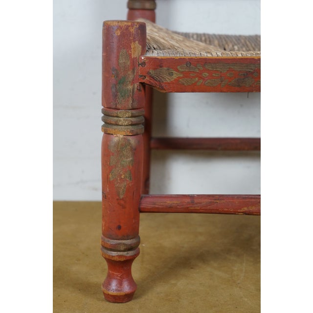 Red Mid 20th Century Mexican Folk Art Red Painted Childs Rush Seat Ladderback Chair For Sale - Image 8 of 12