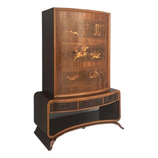 Italian Art Deco Inlaid Wood Bar Cabinet, 1930s For Sale