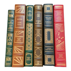 Franklin Mint Signed 1st Ed. Full Leather Bound Books Lot of 6 22k Gilt 1980s Unread