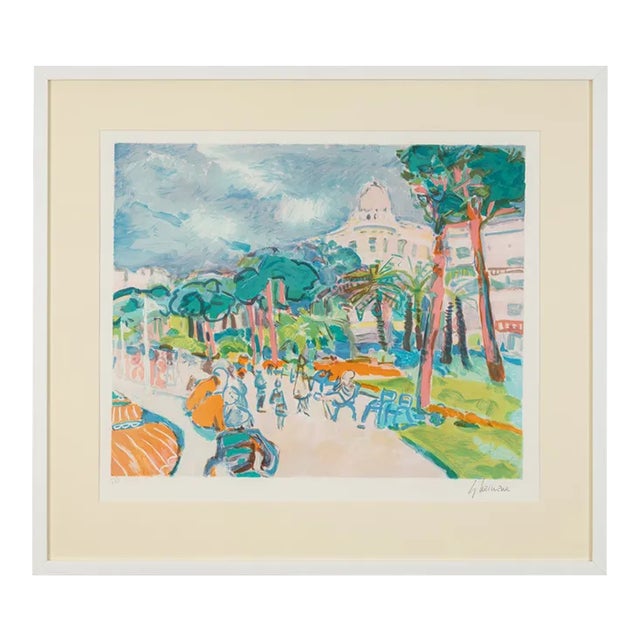 Harbor Promenade, Color Lithograph For Sale