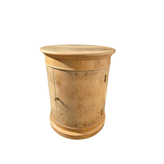 1980s Henredon Charles X Collection Burlwood Drum Side Table Nightstand Cabinet For Sale - Image 12 of 15