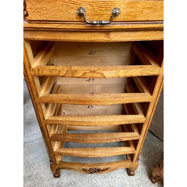 Pair Vintage French Chests 7 Drawer Semainier Louis XV Style Carved Oak For Sale - Image 15 of 18