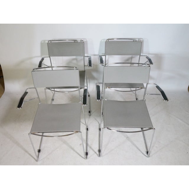 Mid-Century Stackable Chrome and Leather Chairs, Italy, 1970s, Set of 4 For Sale - Image 9 of 15