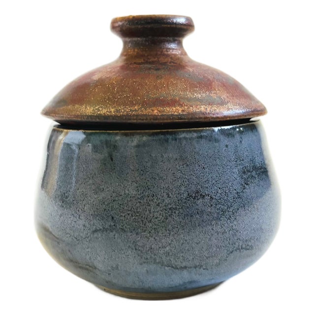 Vintage Two Toned Studio Pottery Container For Sale