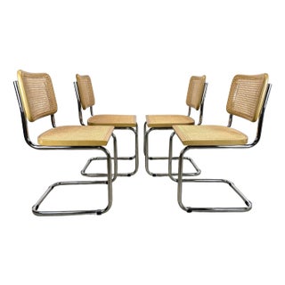 Vintage Modern Marcel Breuer S32 Cesca Style Cantilever Cane / Chrome Dining Chairs Made in Italy For Sale