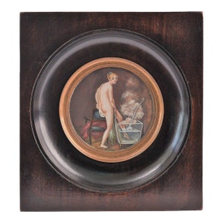 "Le Bain”, 19th-Century French Miniature Portrait, Rare and Exquisite Glimpse Into 1800s Private Life For Sale