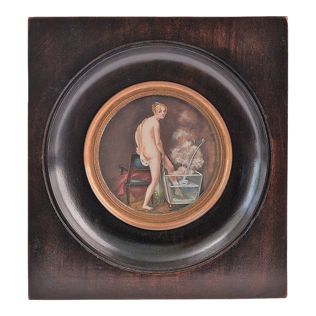 "Le Bain”, 19th-Century French Miniature Portrait, Rare and Exquisite Glimpse Into 1800s Private Life For Sale