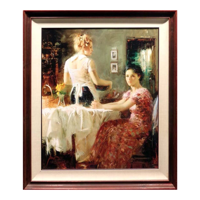 Pino Daeni "Sharing Moment" Framed Hand Signed Embellished Giclee on Canvas For Sale