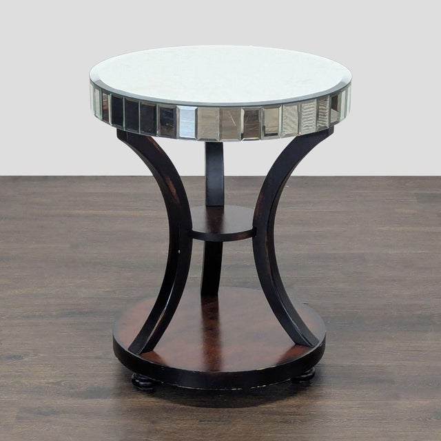 Modern Z Gallerie Mirrored Accent Table With Wood Base For Sale - Image 3 of 5