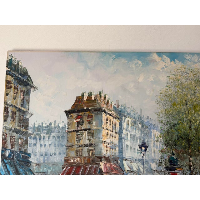 1950s Vintage Caroline Burnett Impressionist Parisian Street Scene Oil on Canvas Painting, Unframed For Sale - Image 5 of 11
