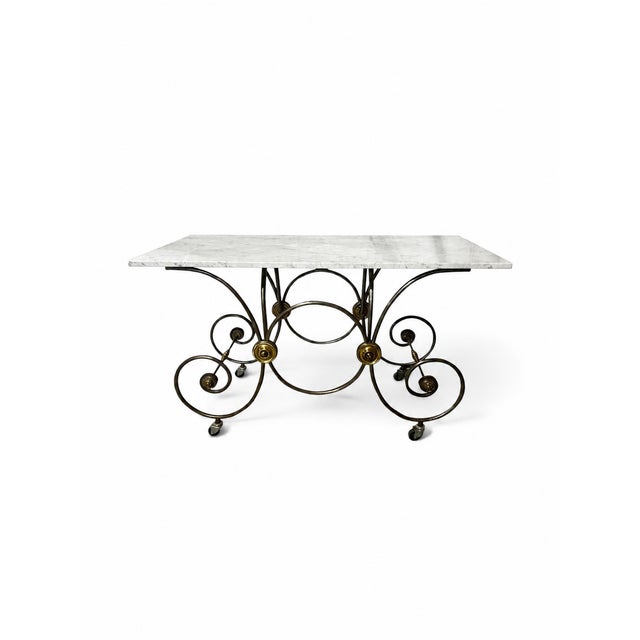 Metal Mid-Century Reproduction French Patisserie Marble Top Table For Sale - Image 7 of 11