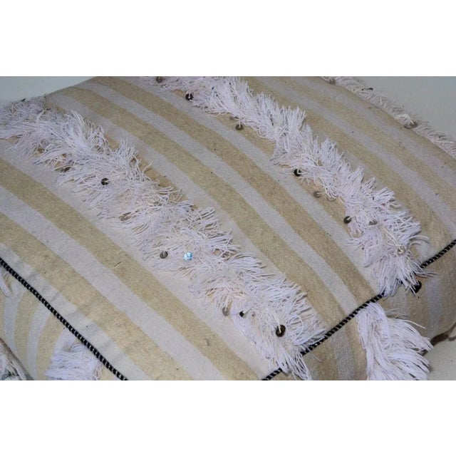 Moroccan Floor Pillow Bohemian Pouf With Silver Sequins and Long Fringes For Sale In Palm Springs - Image 6 of 13