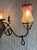 Antique Chandelier With Ornate Metal-Work and Pink Fluted Tulip Shades For Sale - Image 4 of 5