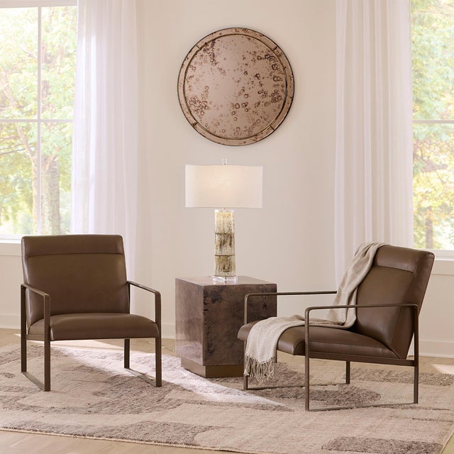 Metal Hemingway Accent Chair, Truffle Leather For Sale - Image 7 of 10