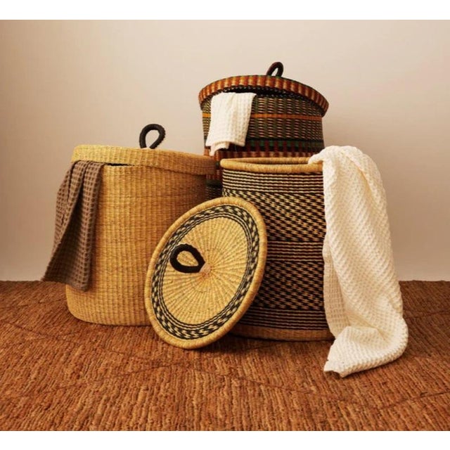 Large Ghana Laundry Basket in Tan With a Lid, Dye Free Chairish