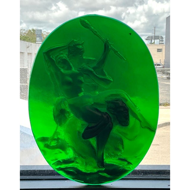 Vintage Green Glass Relief "Nymph With Two Satyrs" For Sale - Image 12 of 12