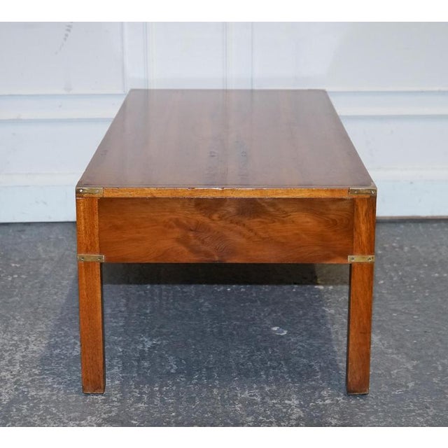 Vintage Military Campaign Yew Wood and Brass 3 Drawer Coffee Table For Sale - Image 12 of 14