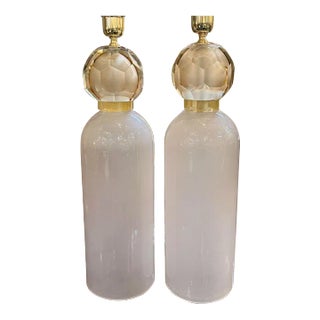 Pair of Murano Blush Glass Ball Lamps For Sale
