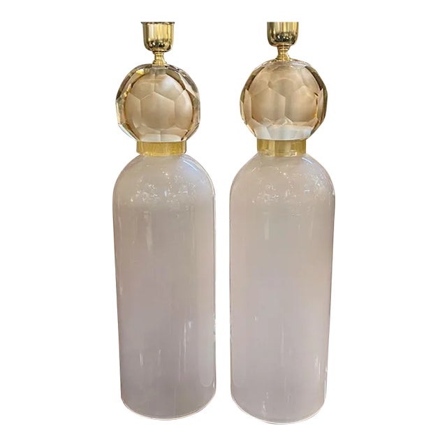Pair of Murano Blush Glass Ball Lamps For Sale