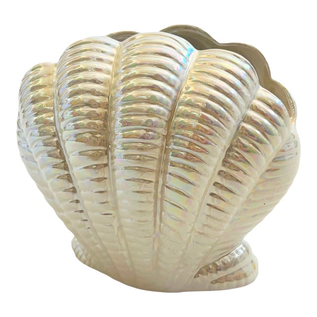 Vintage Iridescent Ceramic Shell Vase For Sale