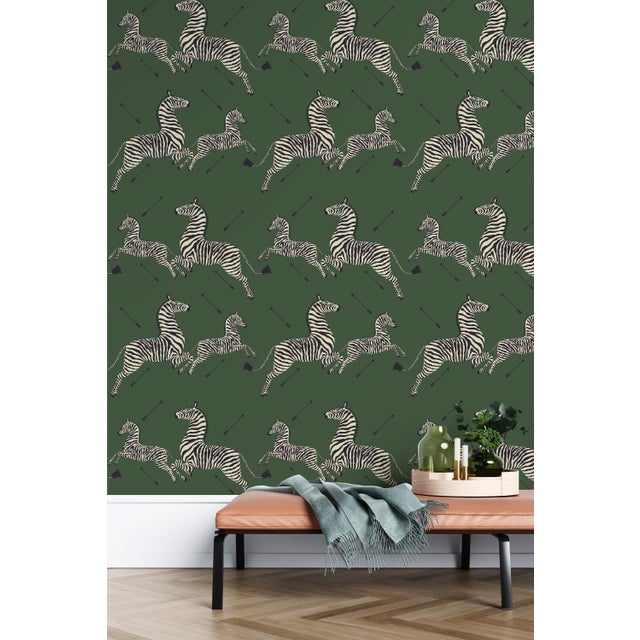 Red by Scalamandre Peel & Stick Wallpaper, Zebras, Serengeti Green