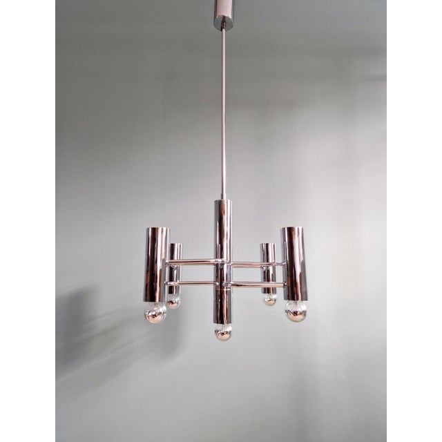 1980s Geometric Chandelier in Chromed Metal by Gaetano Sciolari for Boulanger, 1970s For Sale - Image 5 of 16