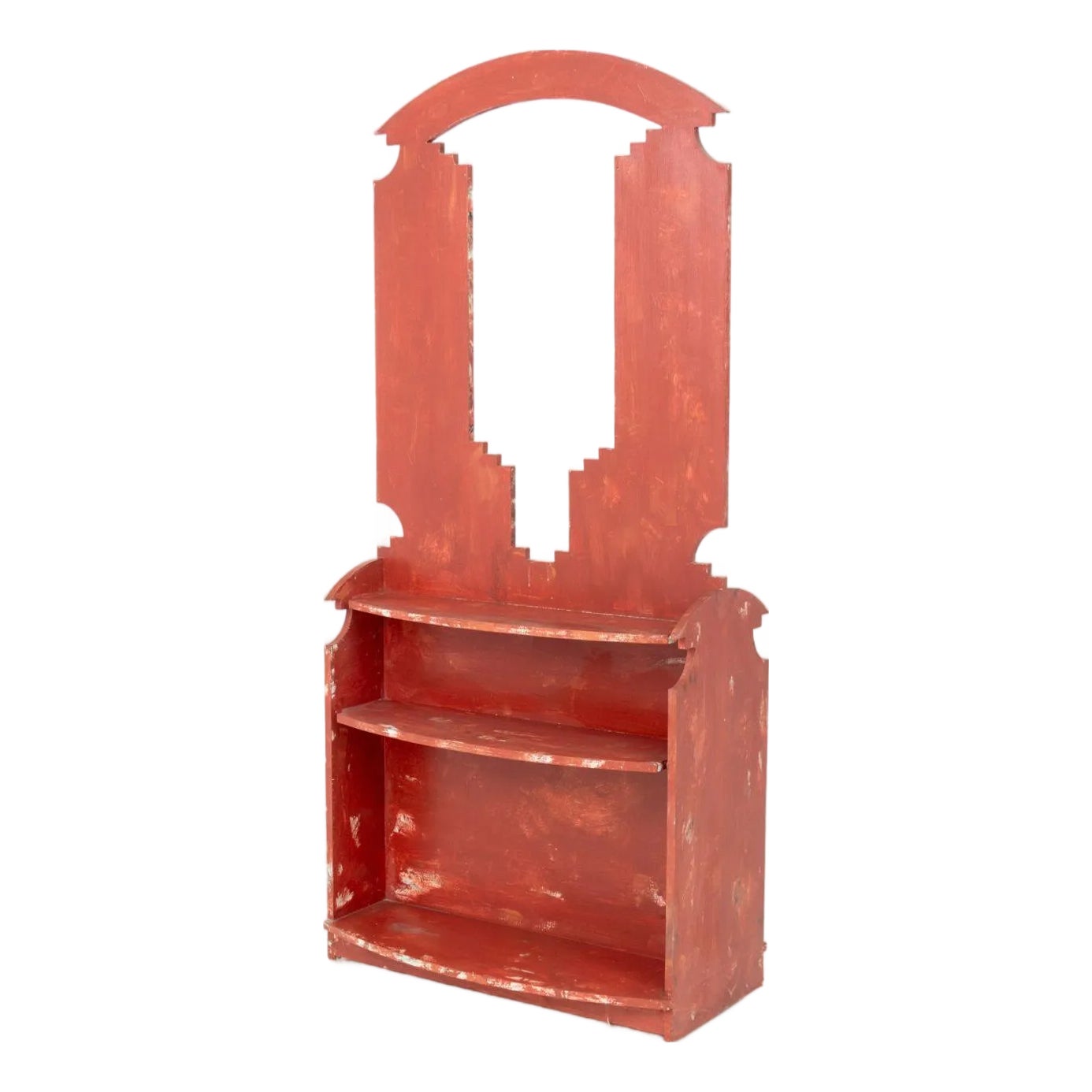 Native American Style Red Painted Display Shelf | Chairish
