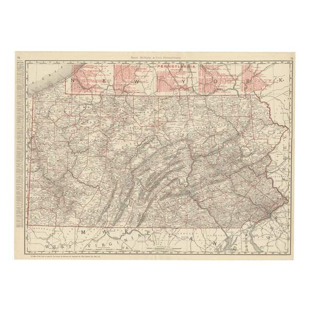 Antique Map of Pennsylvania The Keystone State by Ran McNally, 1899 For Sale