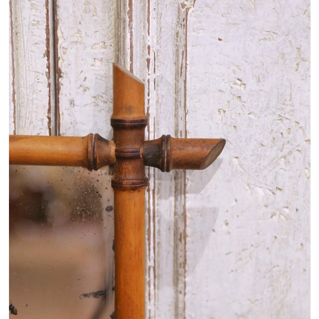 Early 20th Century French Hand Carved Walnut Faux Bamboo Wall Mirror For Sale - Image 4 of 8