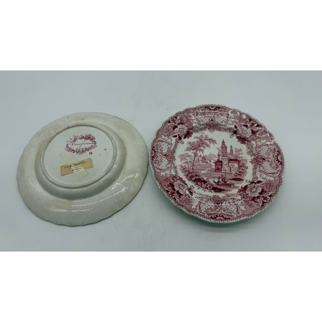 A Very Rare Pair of Antique Red Transferware "Pennsylvania" Pattern Luncheon Plates, Circa 1830's For Sale - Image 9 of 12