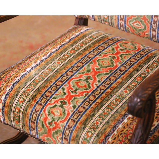 Late 19th Century Pair of 19th Century French Louis XIII Walnut Armchairs With Stripe Motifs For Sale - Image 5 of 11