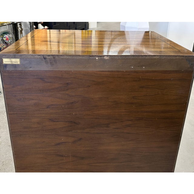 Arts & Crafts 1970’s Mastercraft Walnut and Brass Chest of Drawers For Sale - Image 3 of 17