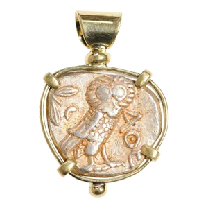 Antique Owl & Athena Coin Pendant in 18kt Gold