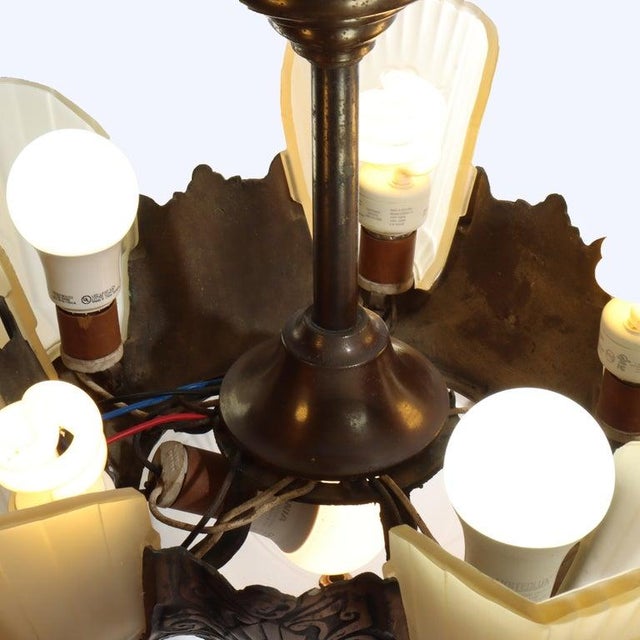 1920s Art Deco 5-Light Bronze Finish Hanging Lamp With Stylized Fans C1920 For Sale - Image 14 of 14