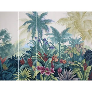 36" * H108" * 5ps, Hand Painted Lush Tropical Botanical Wallpaper, Vintage Tropical Jungle Mural For Sale