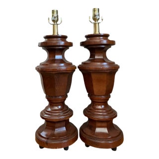 Vintage Faceted Wood Lamps - A Pair For Sale