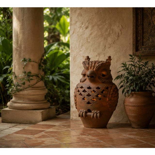 2000 - 2009 Vintage Italian-Style Terracotta Owl Garden Statue & Lantern For Sale - Image 5 of 12