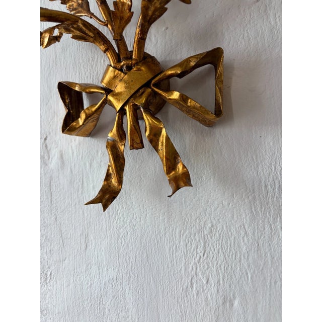 Green Maison Baguès Style Green Prisms Crystal Flowers Tole Bow Sconces, C 1930 For Sale - Image 8 of 11