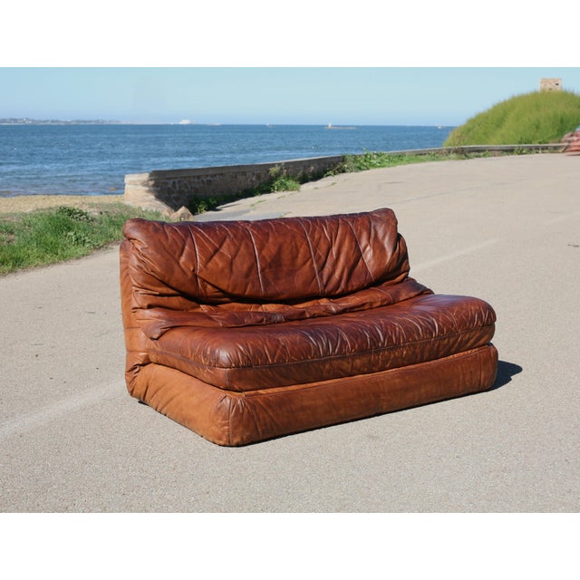 Vintage Convertible Leather Sofa, 1970s For Sale - Image 15 of 18