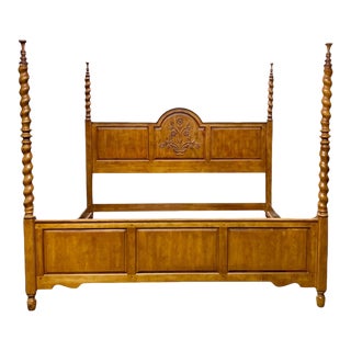 Vintage Hickory White Flanders Collection French Country Style Walnut King Size Four Poster Bed For Sale