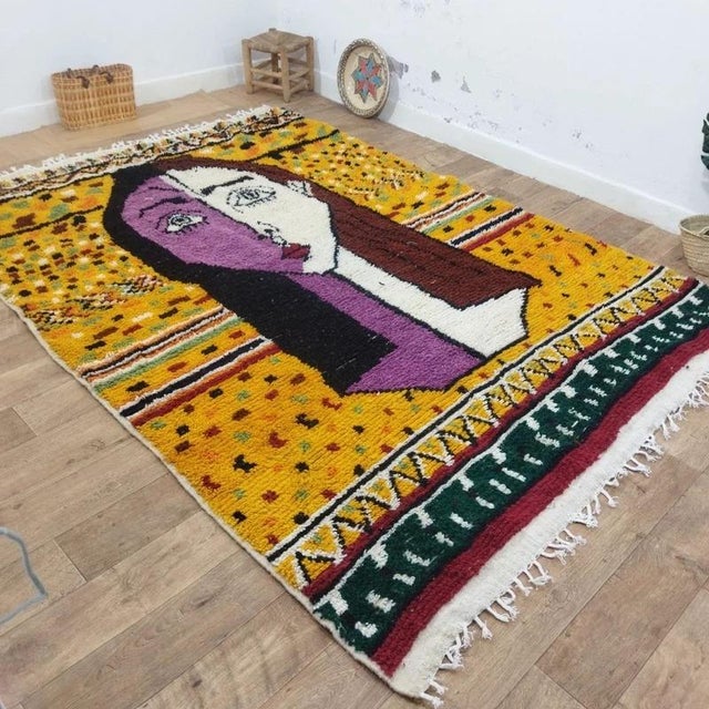 Berber Tribes of Morocco Moroccan Berber Textile Wall Art With Abstract Portrait Design For Sale - Image 4 of 7