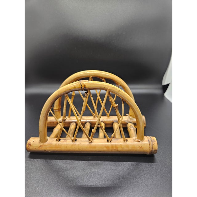 Rustic Vintage Bamboo Napkin Holder For Sale - Image 3 of 4