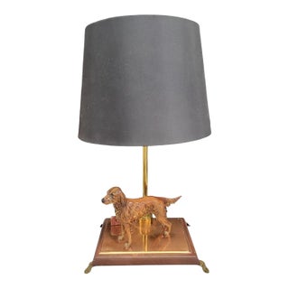 Vintage Ceramic Bird Dog Setter Miniature House Copper Base Table Lamp For Sale