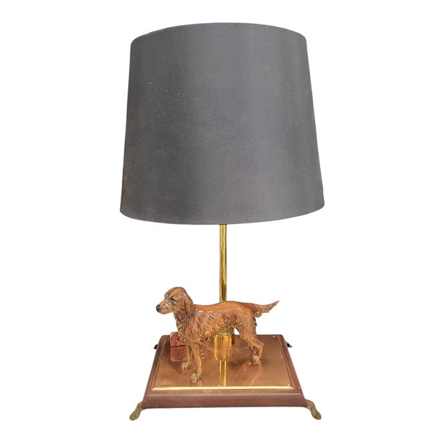 Vintage Ceramic Bird Dog Setter Miniature House Copper Base Table Lamp For Sale