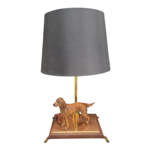 Vintage Ceramic Bird Dog Setter Miniature House Copper Base Table Lamp