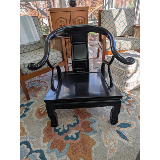 Black Lacquer Solid Teak Horseshoe Chair, C. 2001 For Sale - Image 9 of 18